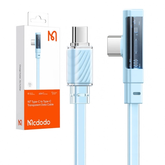 Kabel USB-C na USB-C Mcdodo 100W 90 Stupňov 1,2 m Modrý