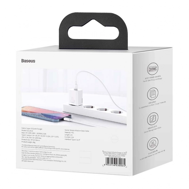 Baseus Rýchlonabíjačka Super Si 1C 20W s káblom USB-C na Lightning 1m (biela)