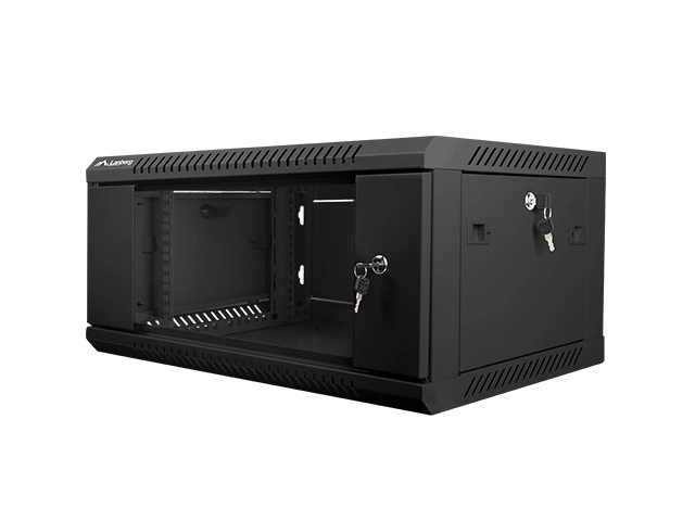 19'' 4U nástenná inštalačná skriňa 600X450mm (sklenené dvere) – Čierna