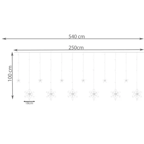 LED svetelná opona s vločkami a hviezdami - 138 LED v studenej bielej farbe