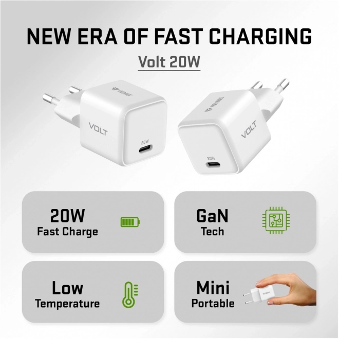 Biela sieťová nabíjačka USB C 20W s GaN technológiou