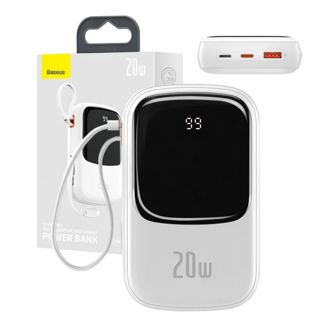 Power banka Baseus Qpow Pro s Lightning a USB-C káblom 20 000mAh 20W