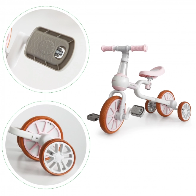 Odrážadlo 4v1 s pedálmi a bočnými kolieskami ružové Ecotoys