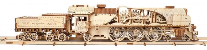 Ugears 3D drevené mechanické puzzle parná lokomotíva