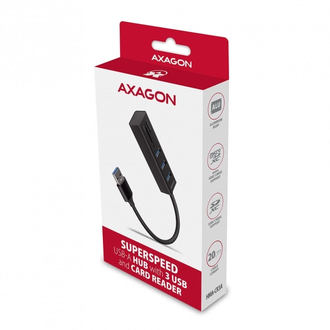 Viacportový hub USB AXAGON HMA-CR3A so čítačkou kariet
