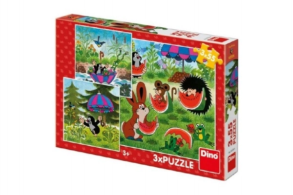 Puzzle Dino Krtek a dáždnik 3x55 dielikov