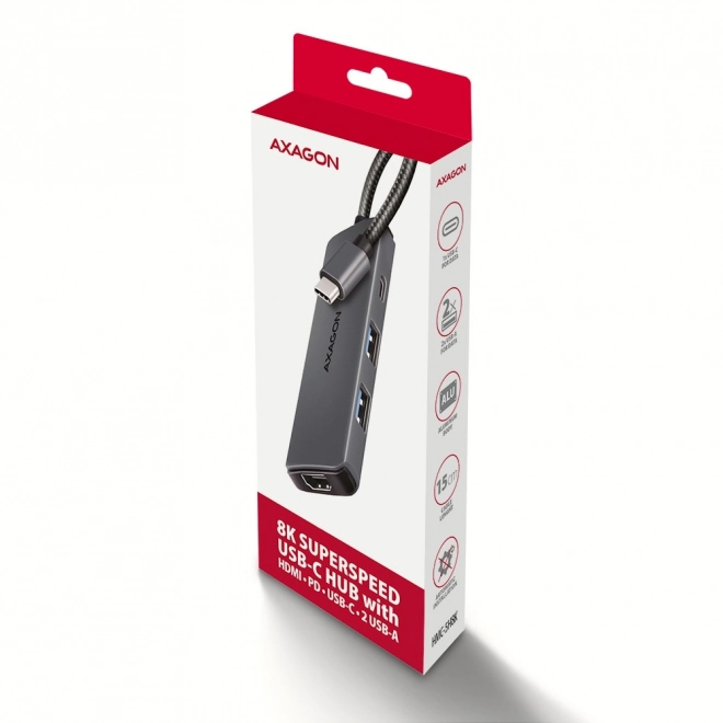 Axagon univerzálny usb-c rozbočovač s 8K hdmi