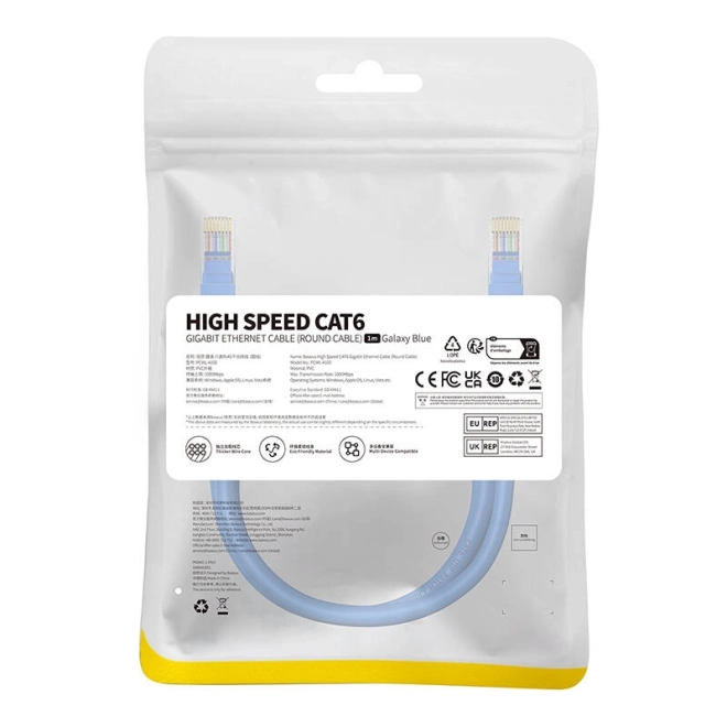 Kulatý kábel Baseus Ethernet RJ45 Cat.6, 1 m (modrý)