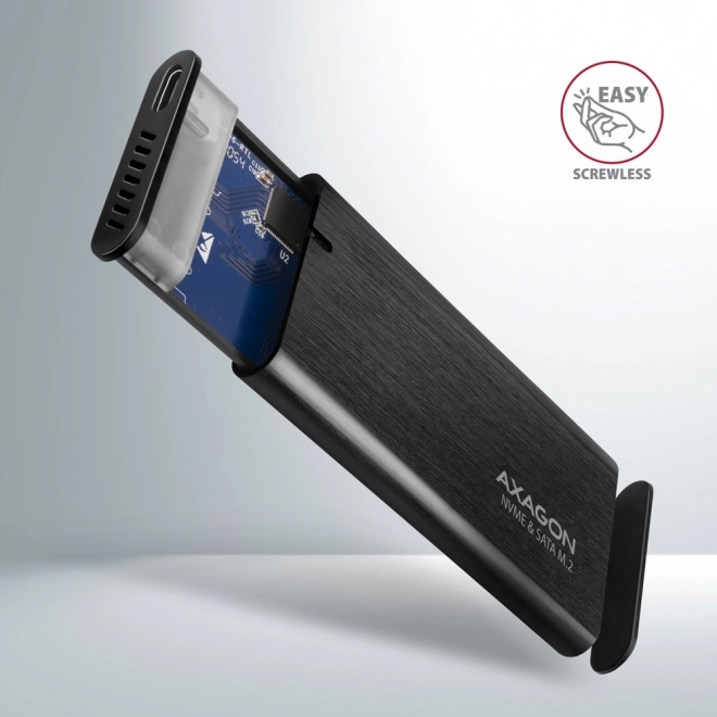 Externá hliníková bezskrutková skrinka AXAGON s USB-C 3.2 Gen 2 pre M.2 NVMe / SATA SSD