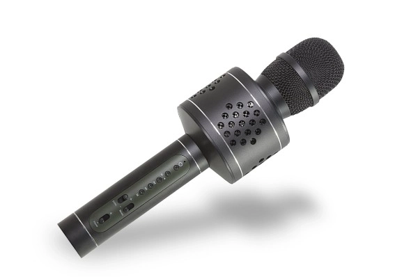 Strieborný Bluetooth karaoke mikrofón – čierny