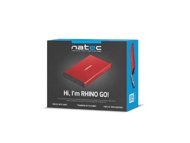 Externé puzdro na HDD/SSD Rhino Go 2,5 USB 3.0 červené