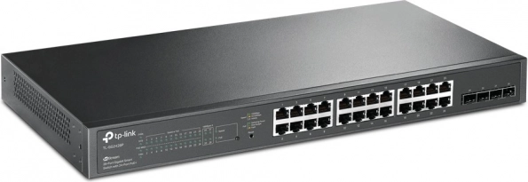 Prepínač TP-Link JetStream 28 portov gigabitových PoE+ s 4 SFP