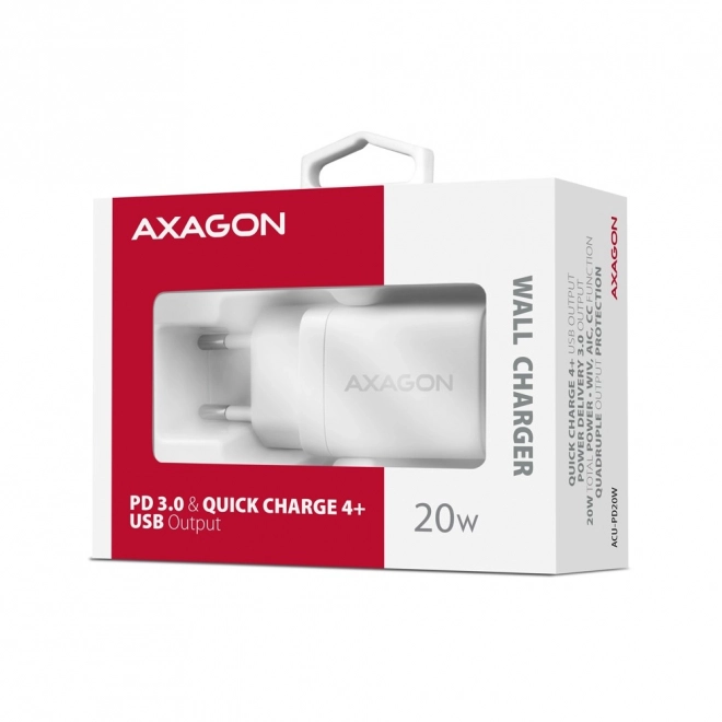 Sieťová nabíjačka AXAGON 20W USB-C PD3.0/QC3.0