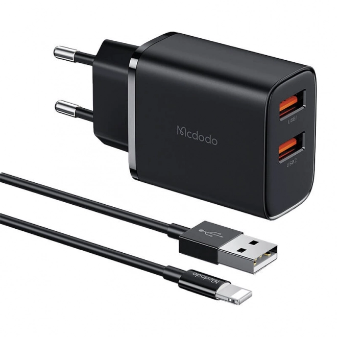 Nabíjačka Mcdodo s USB 2 portami a káblom Lightning čierna