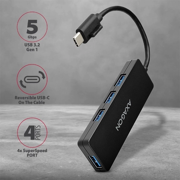 Axagon Slim USB Hub 4-portový USB 3.2 Gen 1 s 14cm Typ-C káblom