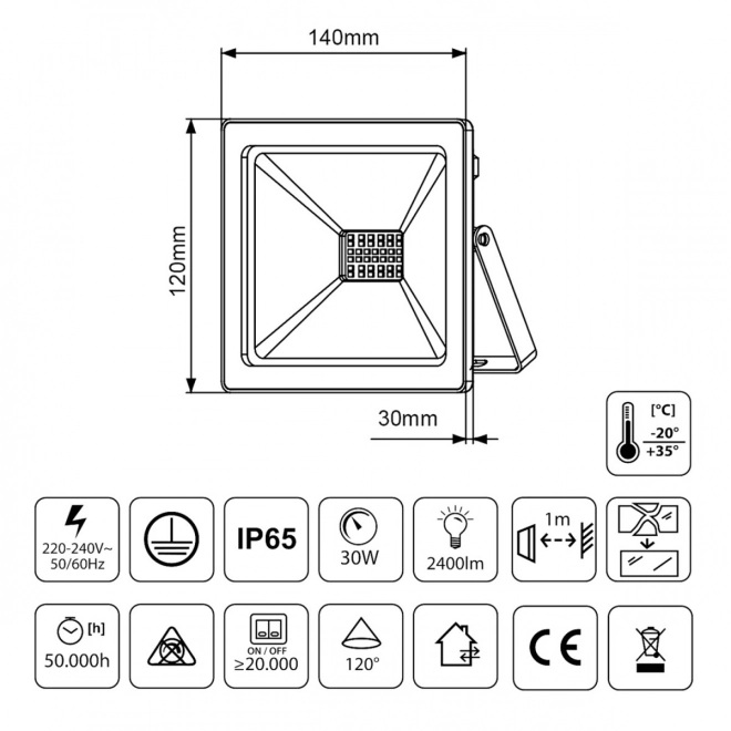 LED reflektor Maclean Energy 30W 2400lm IP65