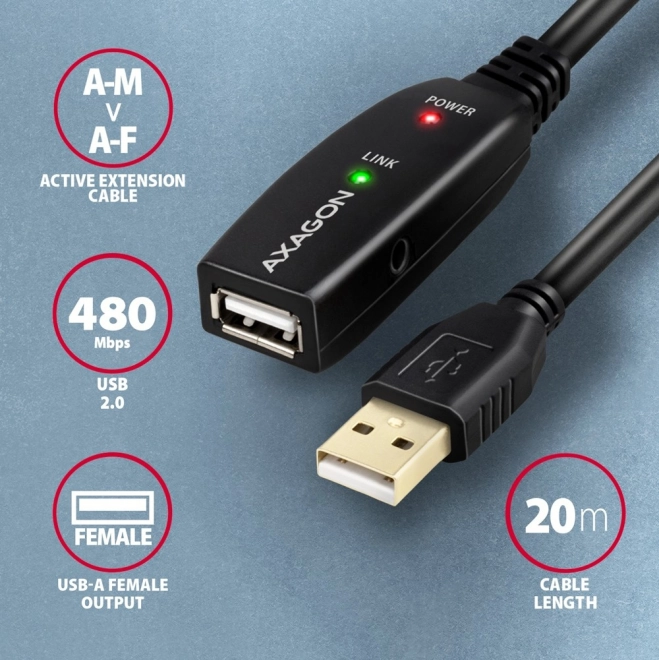 Aktívny USB predlžovací kábel Axagon 20m