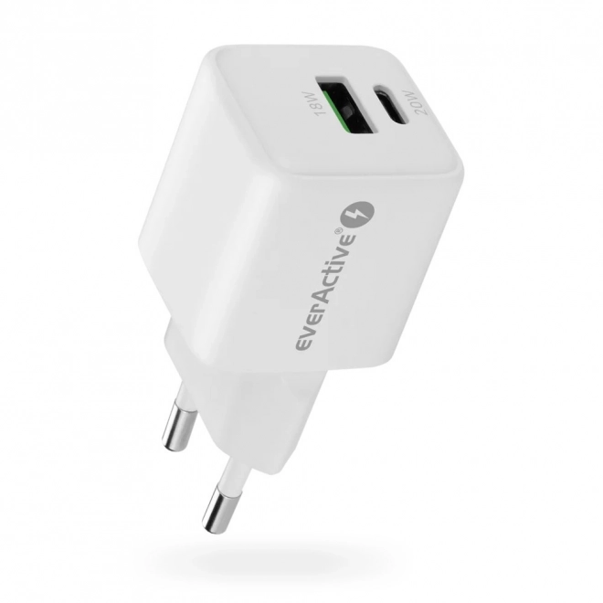 Nabíjačka do siete GaN 1x USB, 1x USB-C 20W QC3.0 biela