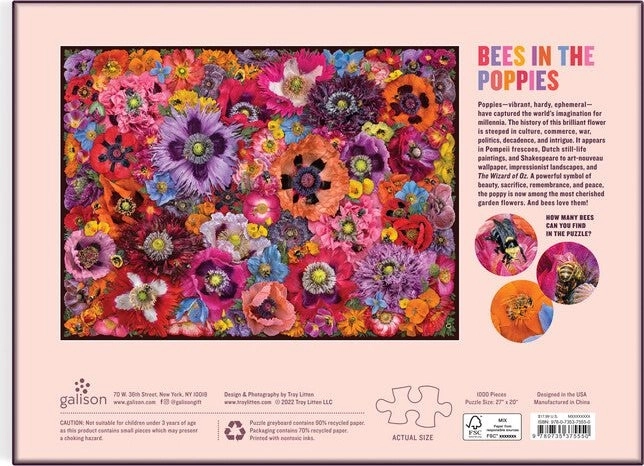 Galison Puzzle Včely medzi kvetmi maku 1000 dielikov
