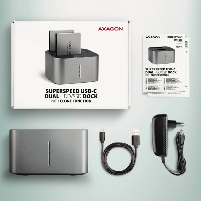 Stojan na dokovanie AXAGON Dual Clone USB-C pre SSD/HDD