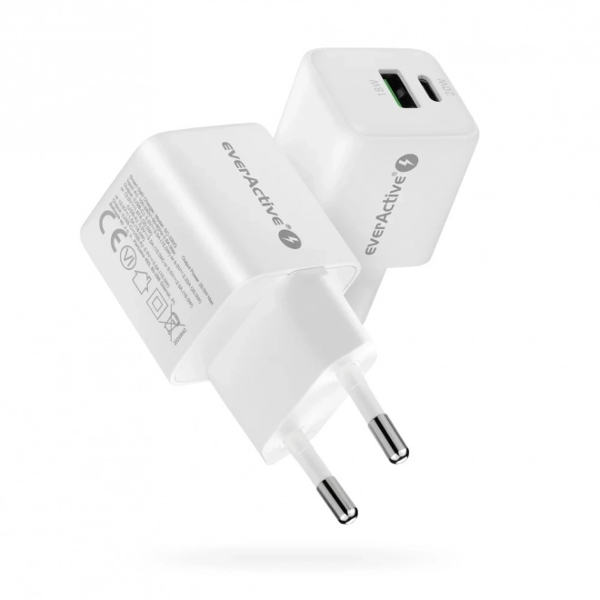 Nabíjačka do siete GaN 1x USB, 1x USB-C 20W QC3.0 biela
