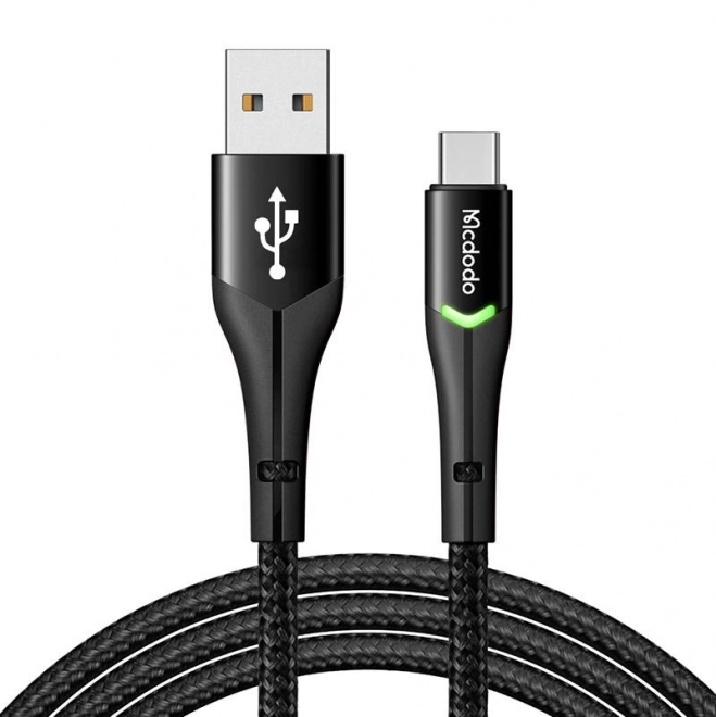 Kábel USB na USB-C s LED podsvietením 1m čierny