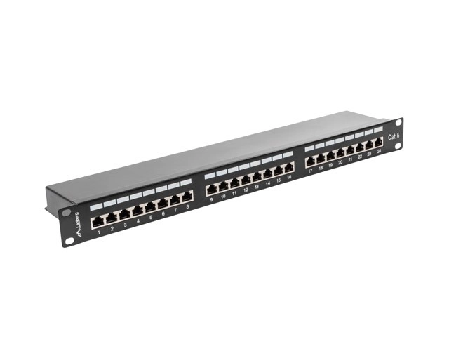 Patch panel 24 portov 1U kat.6 čierny tienený