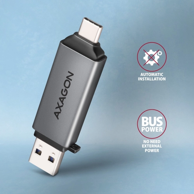 axagon externý čítač kariet USB-C a USB-A pre SD a microSD