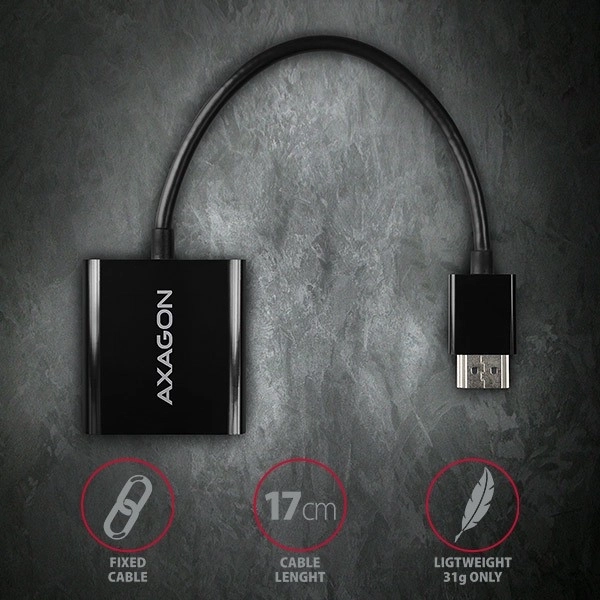 Aktívny adaptér HDMI na VGA s audio výstupom AXAGON