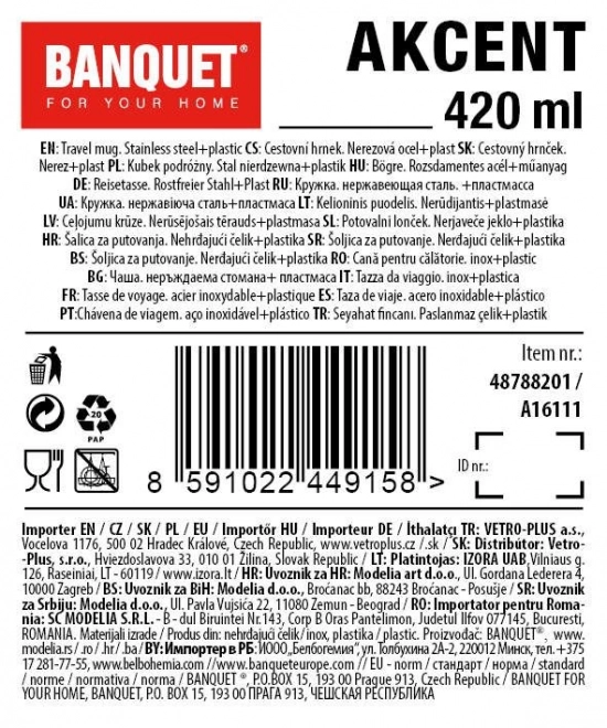 Banquet Termohrnček Akcent 420ml Antracit