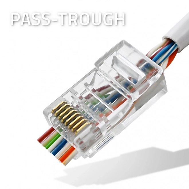 Konektor RJ45 CAT6 UTP Pass Through s pozlátenými kontaktmi, 100 ks
