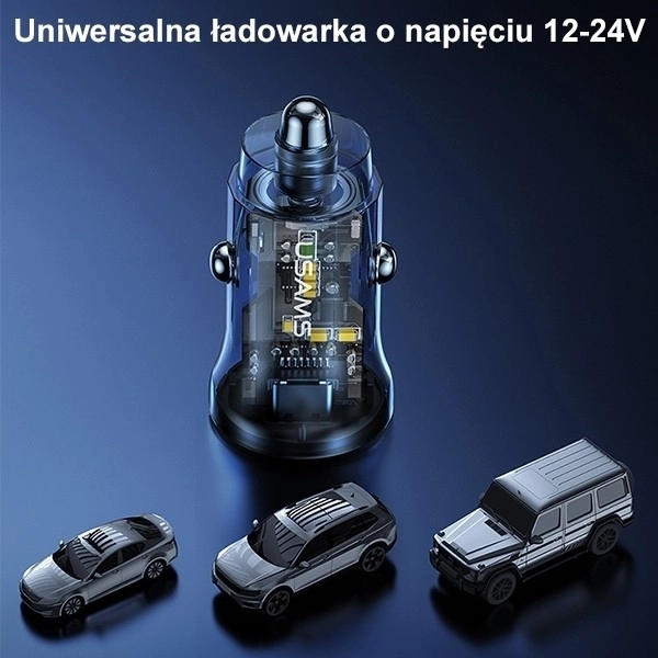 Rýchlonabíjačka do auta USAMS 30W s USB a USB-C