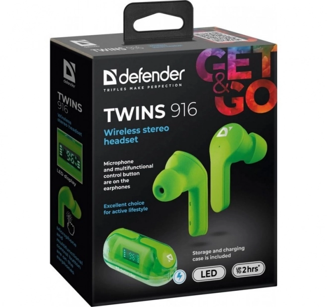 Bezdrôtové slúchadlá Twins 916 zelené