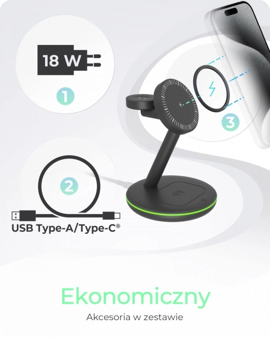 Bezdrôtová nabíjacia stanica 3v1 pre smartfóny a slúchadlá