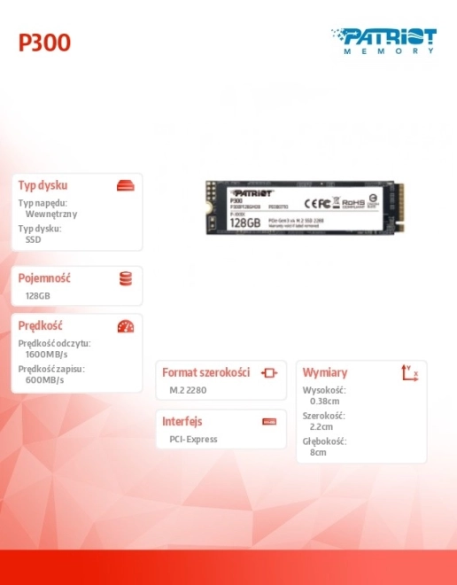 SSD disk P300 128GB M.2 PCIe Gen 3 x4
