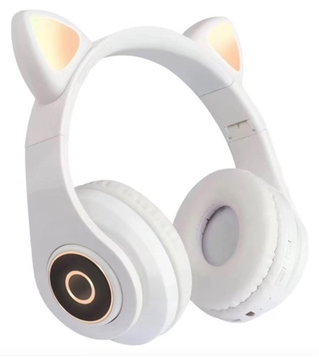 Bezdrôtové slúchadlá Bluetooth mačacie uši LED RGB – Biela
