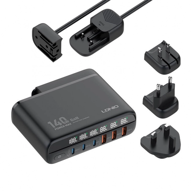 Nabíjačka LDNIO s displejom 140W, 3x USB-A + 3x USB-C