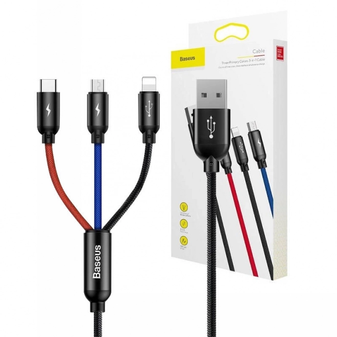 Kabel 3v1 USB-C / Lightning / microUSB 0,3m - čierny