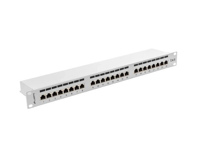 Patch panel 24 portov 1U Kat.6 sivý tienený