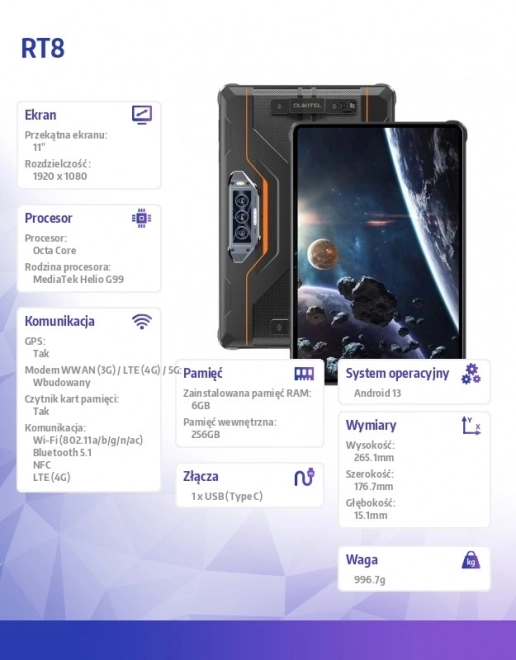 Tablet RT8 6/256GB oranžový