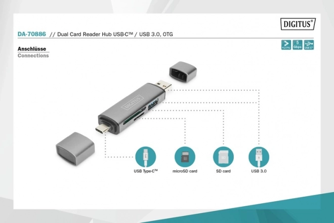 3-portová USB C/USB 3.0 Rýchlosť SuperSpeed čítačka kariet a hub