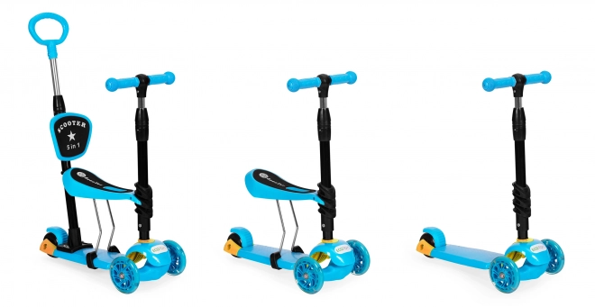 Trojkolesová kolobežka s LED svetielkami, 3-v-1 balanc - modrá ECOTOYS