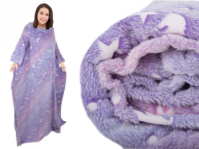 Deka s rukávmi fleece teplá mikina župan neon – fialová