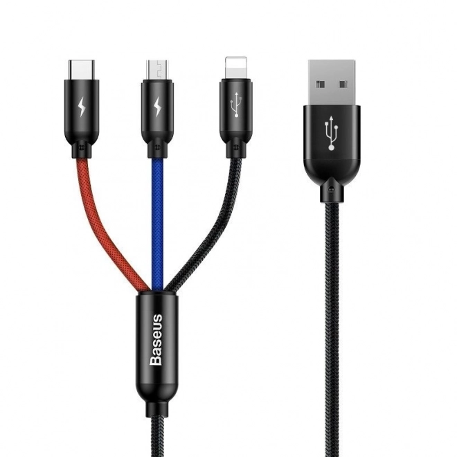 Kabel 3v1 USB-C / Lightning / microUSB 0,3m - čierny