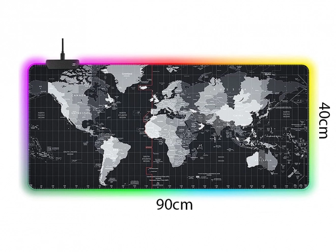 Podsvietená podložka pod myš pre hráčov LED XXXL Mapa