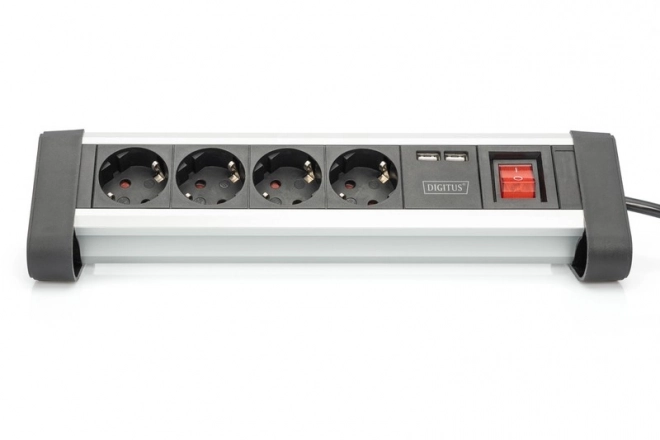 Kancelárska napájacia lišta 45° so 4 zásuvkami, 2x USB (5V/2A), otočná 290°