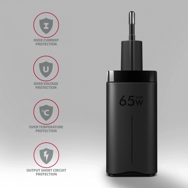 Cestovná nabíjačka AXAGON GaN 65W s 3 portami (USB-A + dual USB-C)