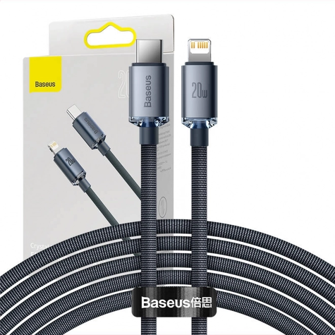 Kabel Baseus Crystal Shine USB-C na Lightning 20 W 2 m Čierny