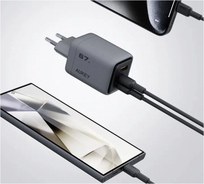 Aukey PA-C3 Comet Mix 3 GaN ultrarýchla sieťová nabíjačka 67 W 3x USB (2x USB-C a 1x USB-A)