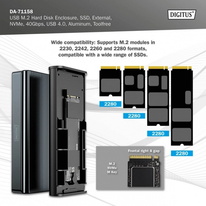 Alumíniové puzdro USB 4.0 Typ C na SSD disk M.2 NVMe 40 Gbps bez použití náradia